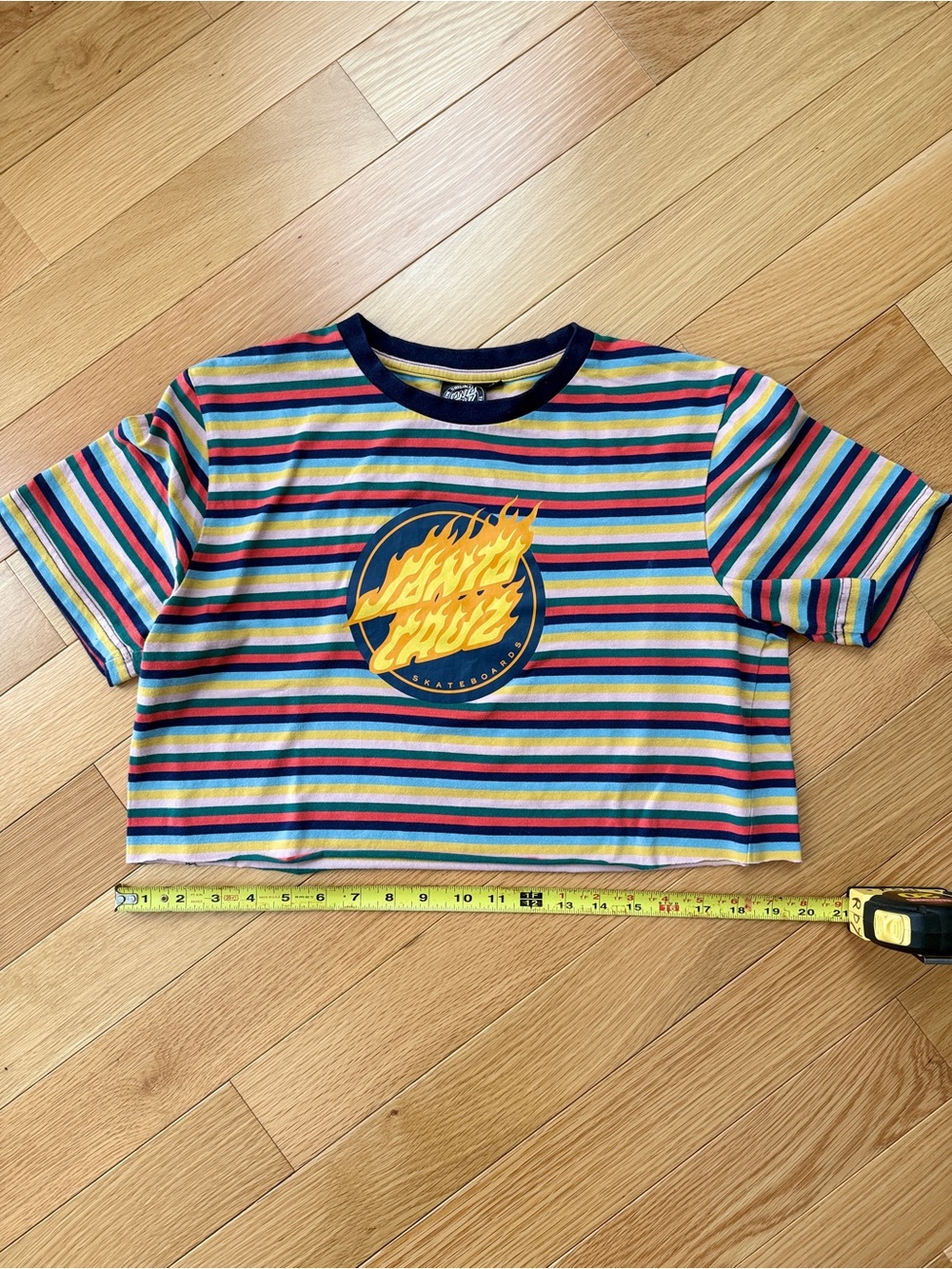 Santa Cruz Skateboards colorful striped short sleeve crop top